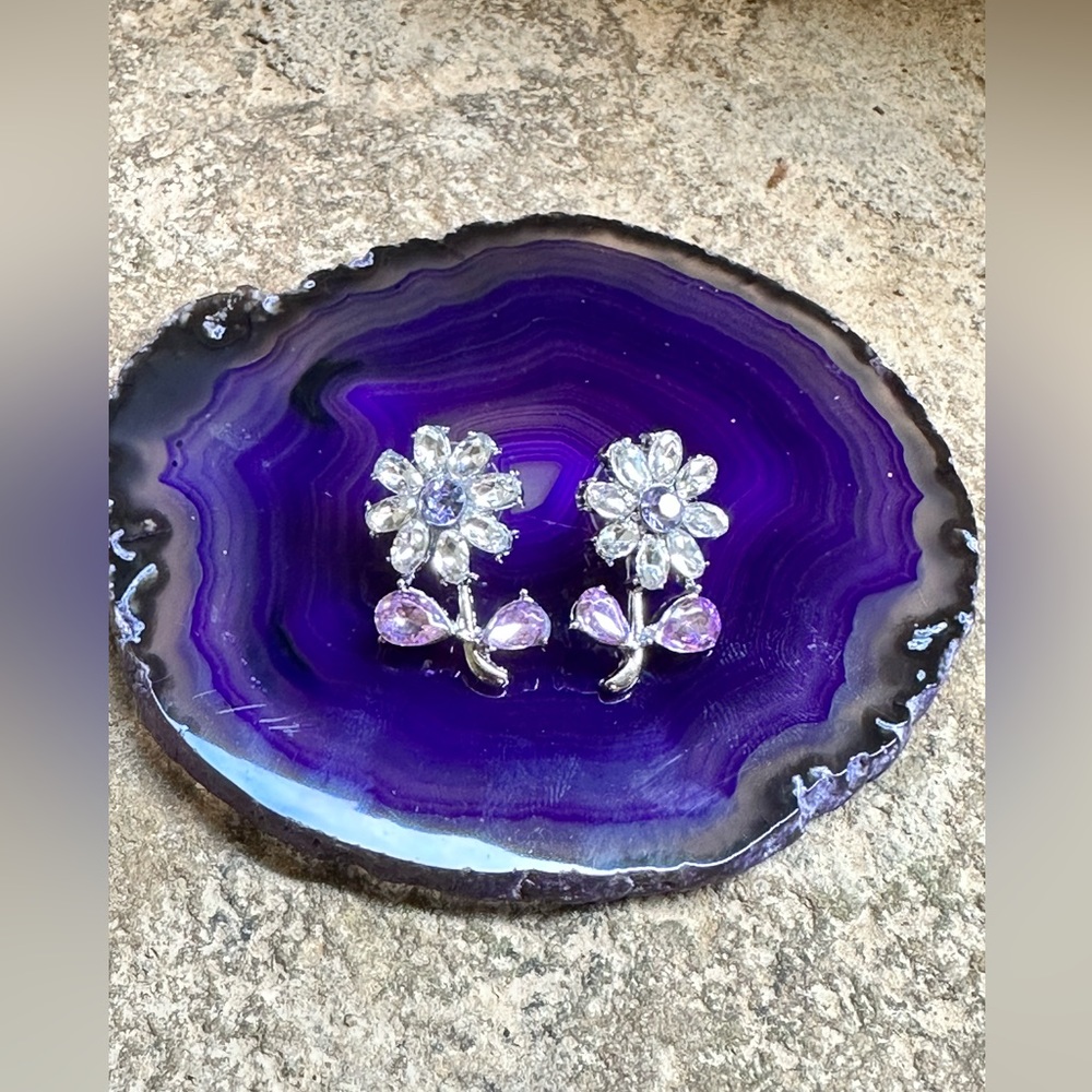 💕Silver Flower CZ Amethyst Earrings